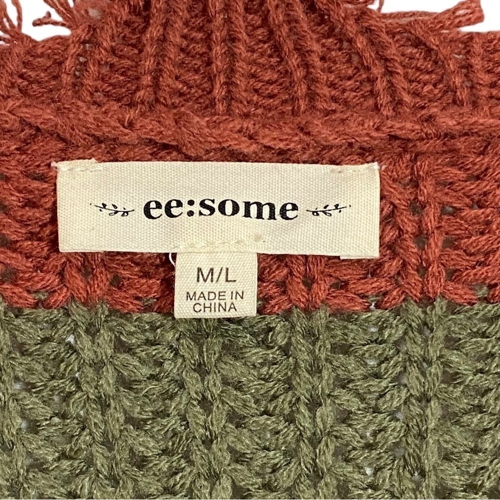 EE: SOME - STYLE #SK2067 COLOR BLOCK‎ TATTERED DISTRESSED LOOSE KNIT SWEATER B6 - Picture 8 of 9
